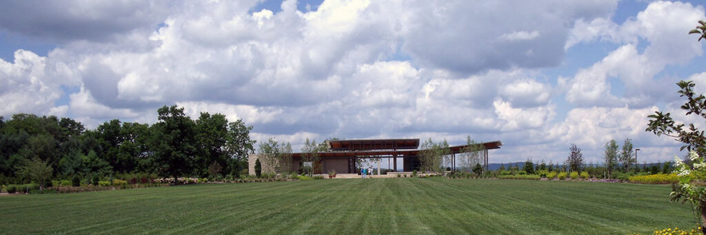 open pavilion looks out over large lawn