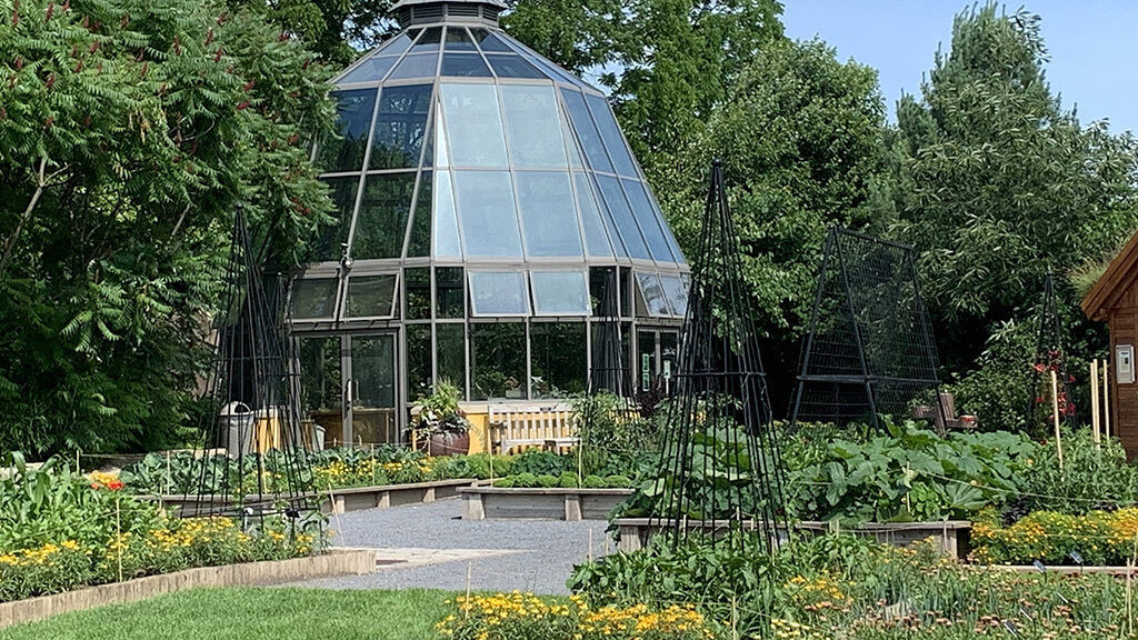 glass structure inside walking garden