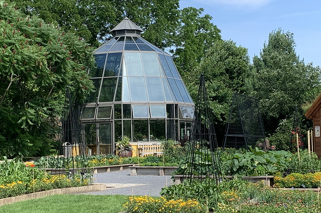 glass structure inside walking garden