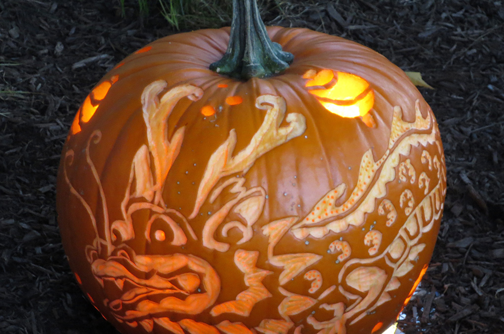 Dragon carving in jack-o'-lantern