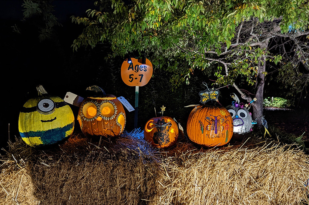 The younger set decorate their their jack-o'-lanterns